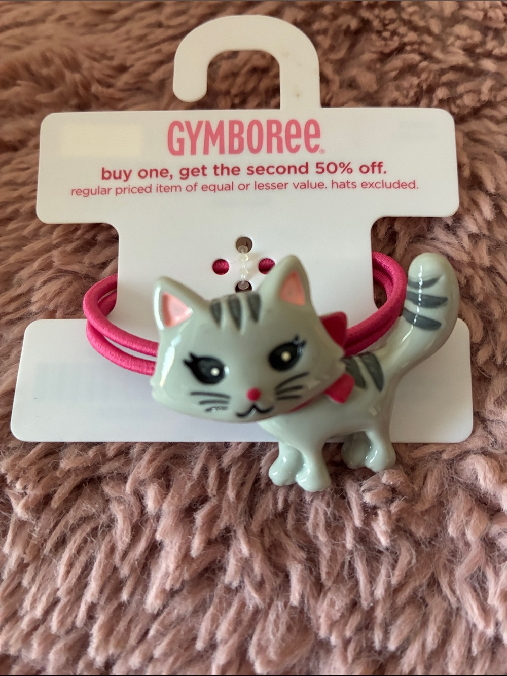 Gymboree Pink and Gray Cat Stretch Hair Ties
